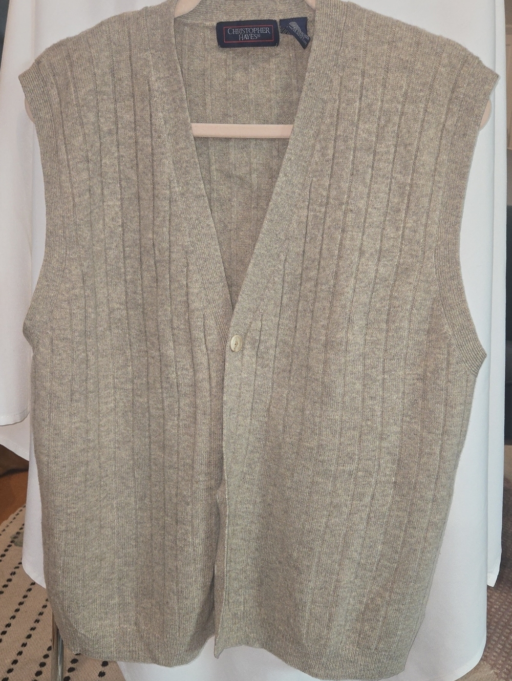 Christopher & Banks Tan Ribbed V-Neck Button Front Vest